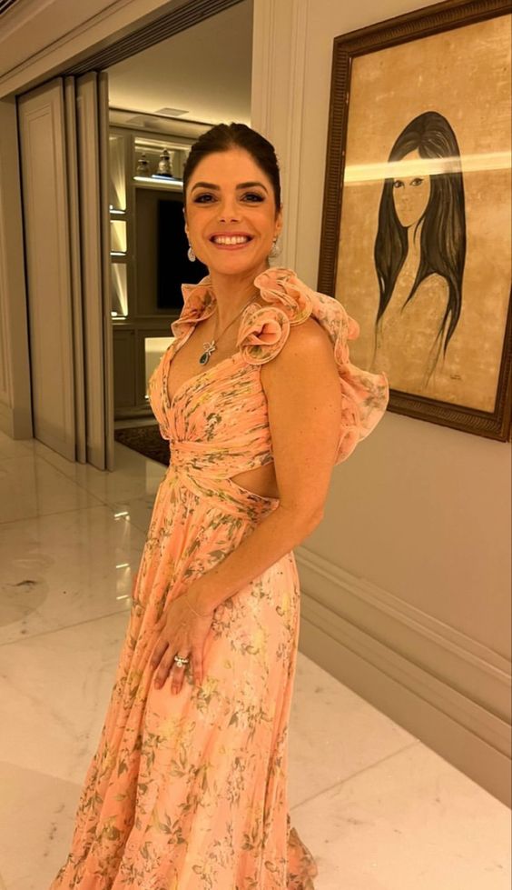 Sexy A line Floral Long Open Backs Party Prom Dresses