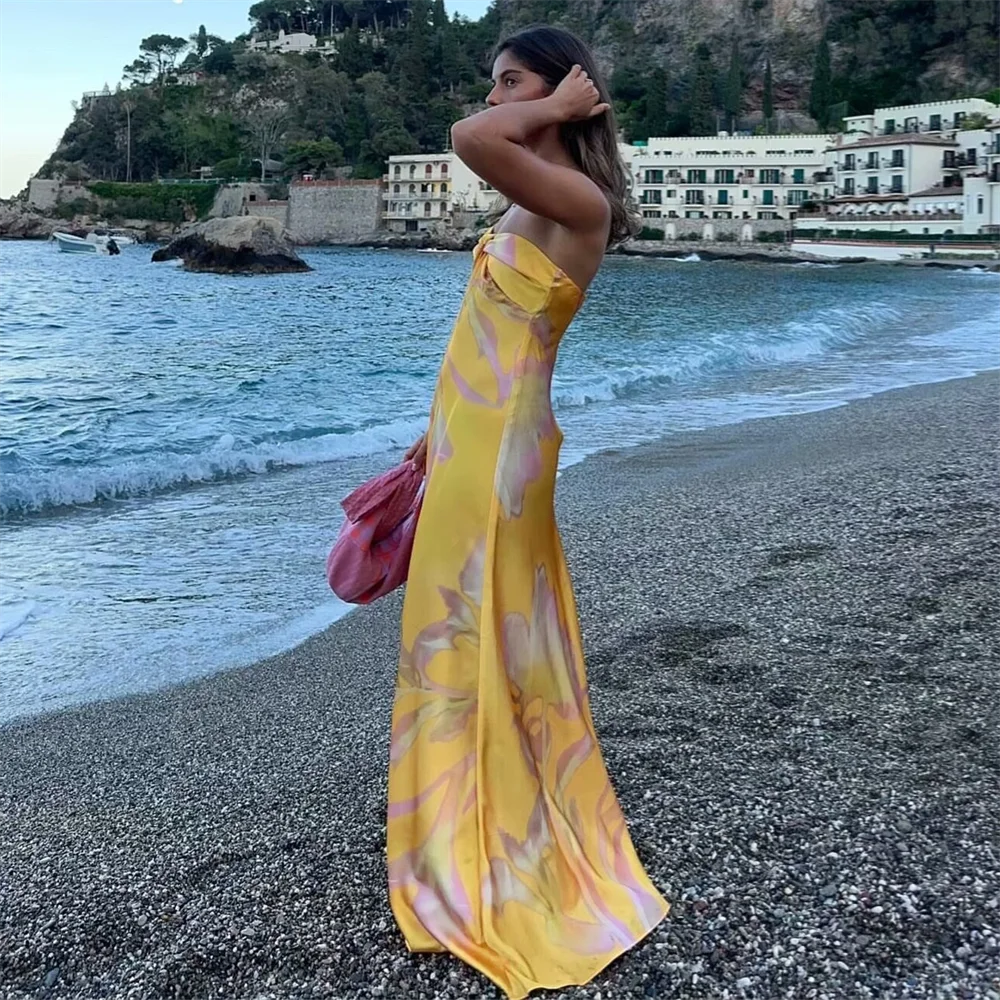 PB&ZA Satin Printed Strapless Vacation Dress