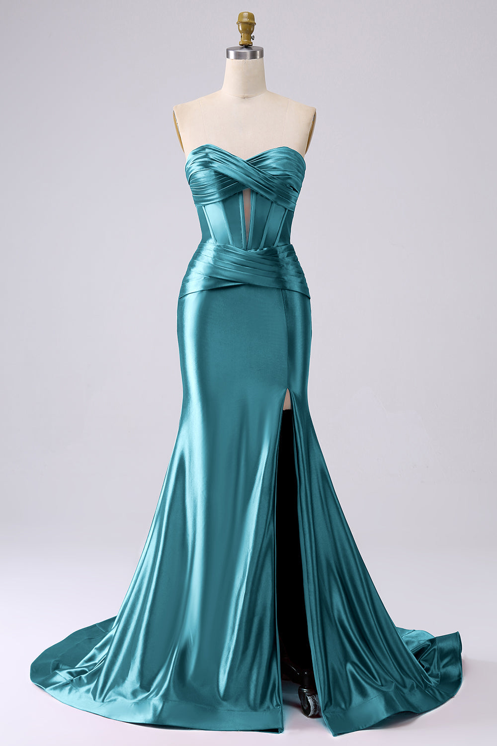 Sparkly Dark Navy Mermaid Sweetheart Corset Long Prom Dress with Slit