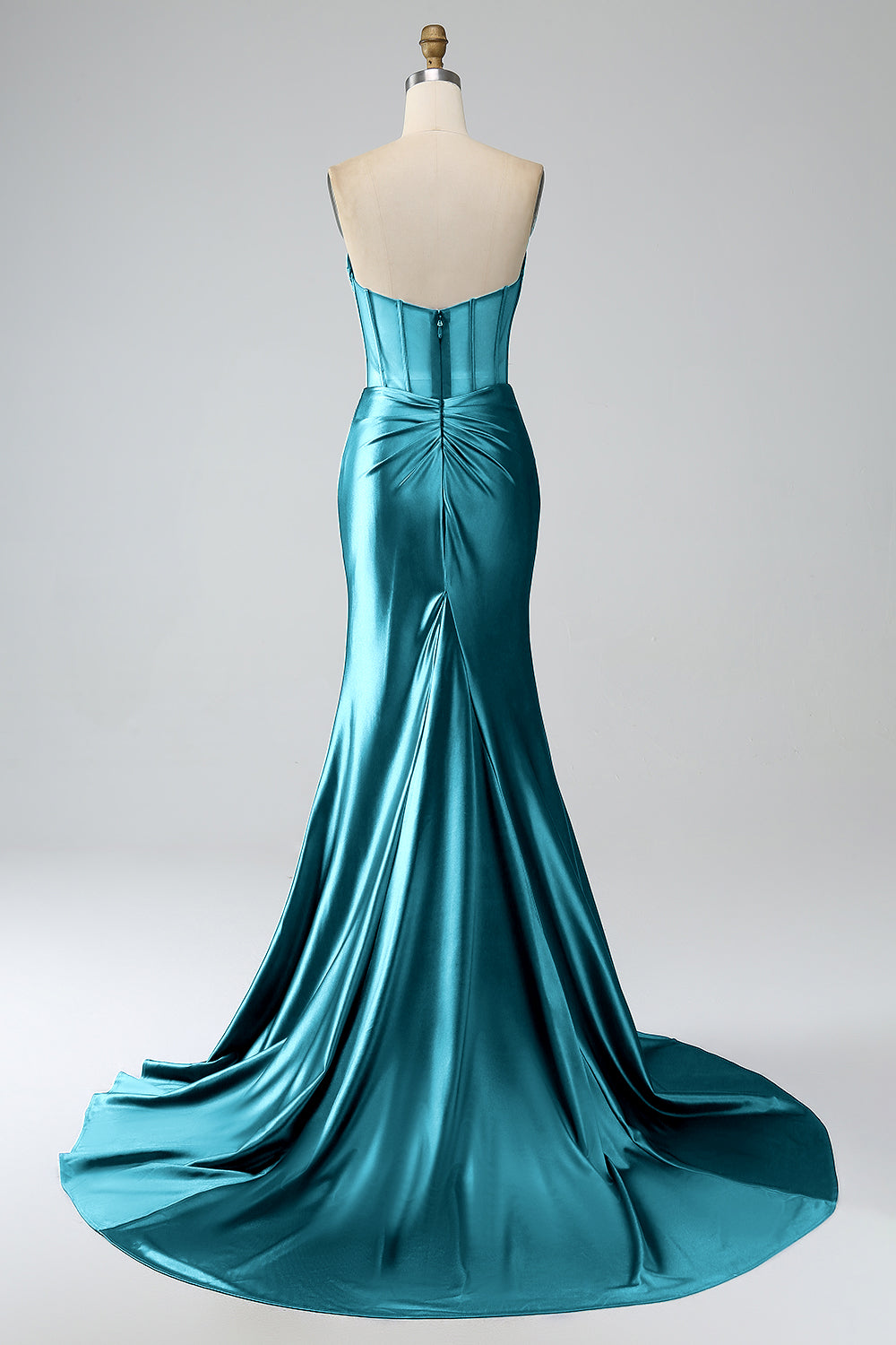 Royal Blue Mermaid Strapless Pleated Corset Long Prom Dress with Slit