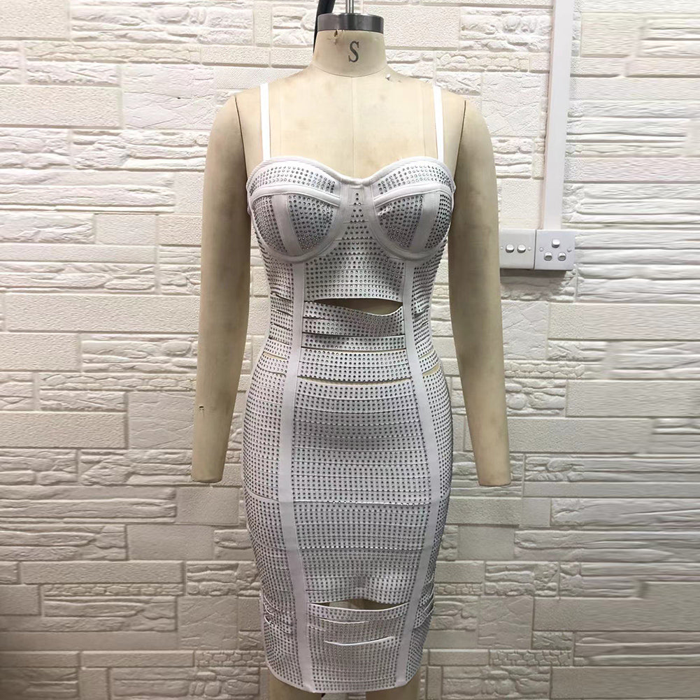 Rhinestone Bandage Bustier Bodycon Midi Dress