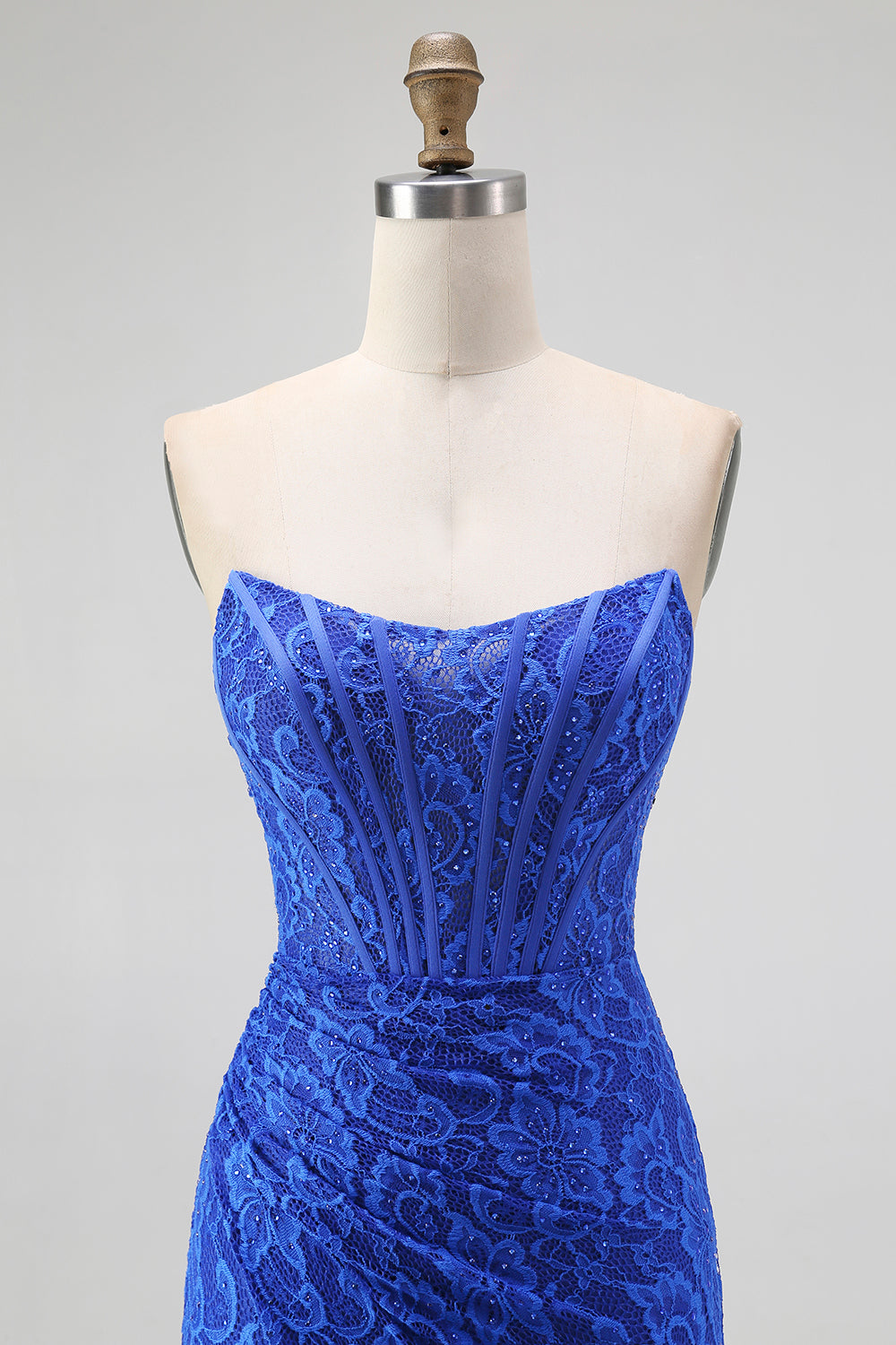 Royal Blue Strapless Corset Mermaid Lace Prom Dress