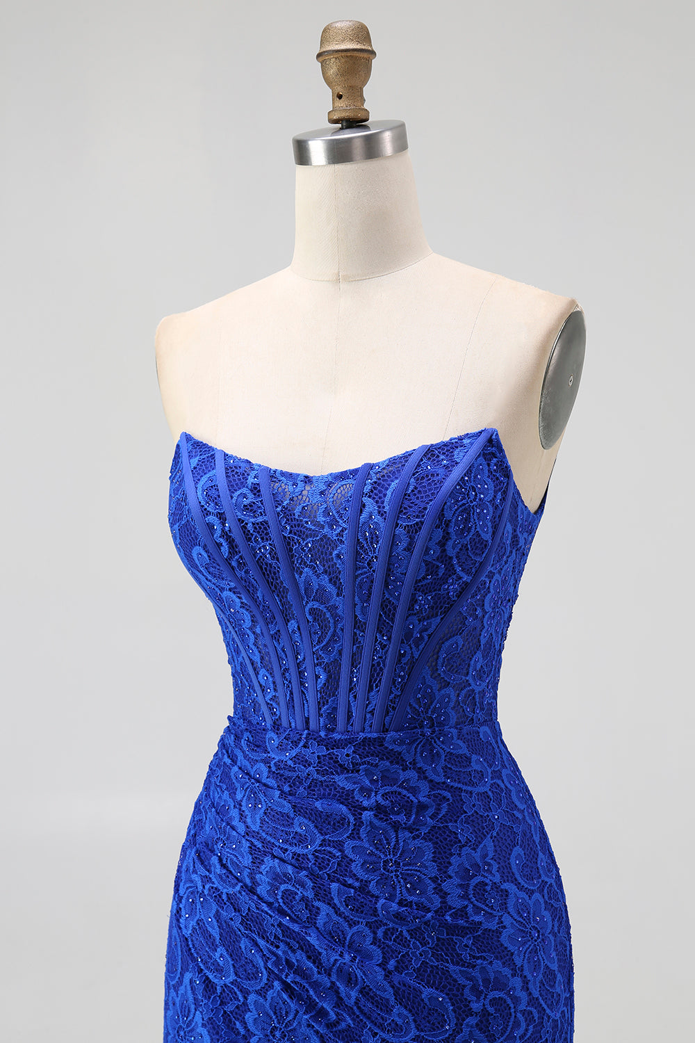 Royal Blue Strapless Corset Mermaid Lace Prom Dress