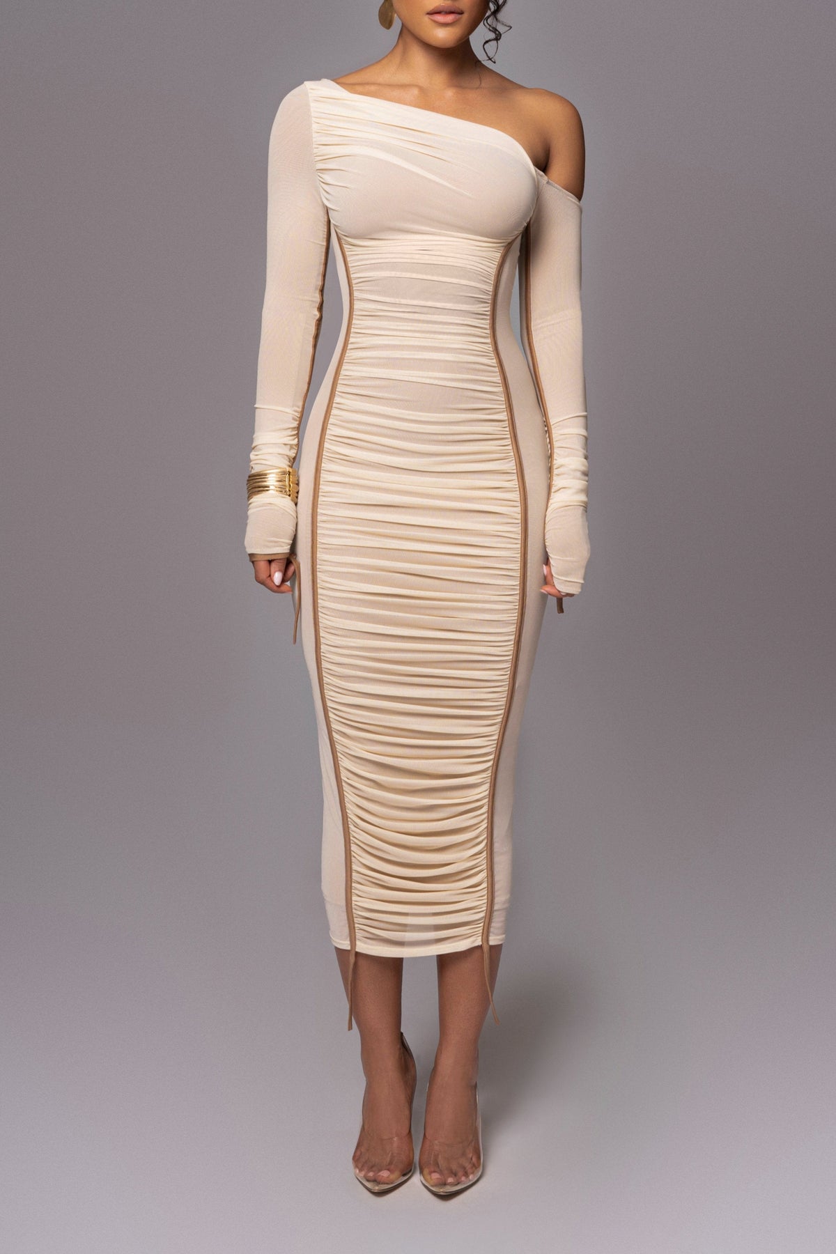 Amelisse - Off - Shoulder Two - Layer Mesh Midi Dress - View 4