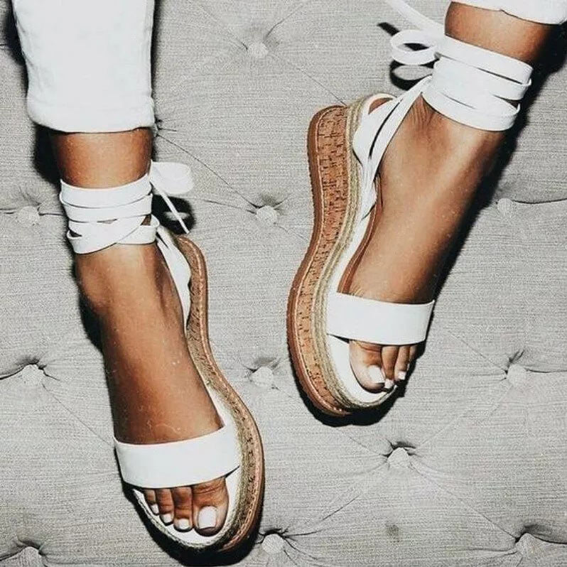 PU Gladiator Shoes Wedge Open-toe Sandals - Mislish