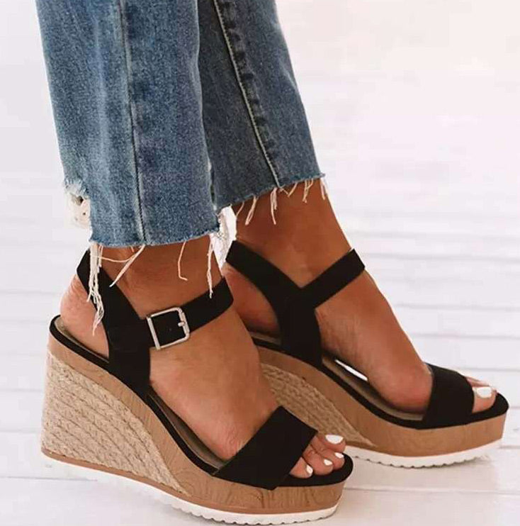 PU Wedge Heel Sandals With Buckle - Mislish