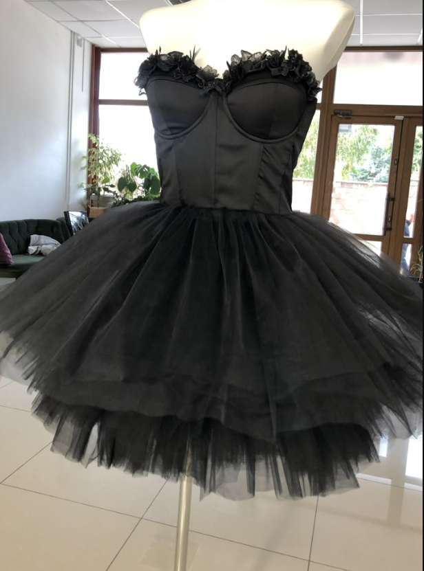 Elegant Sweetheart Black Corset Tulle Short Party Dress Birthday Dress S224