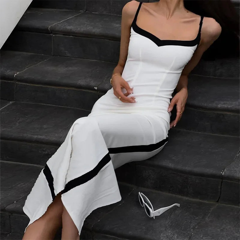 Contrast Trim Sweetheart Sleeveless Bodycon Midi Dress