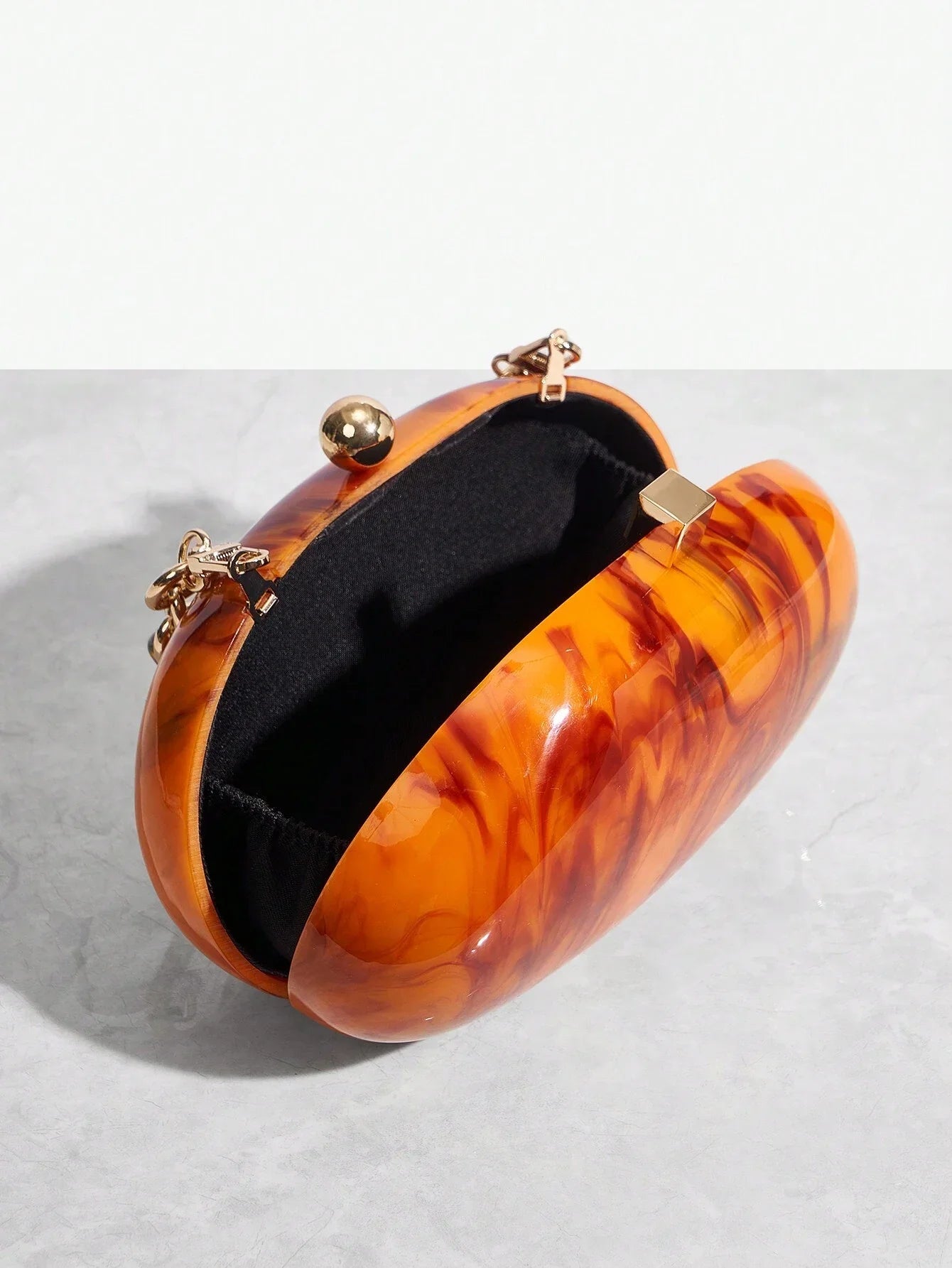Pearl Brown Orange Acrylic Box Evening Clutch Bag