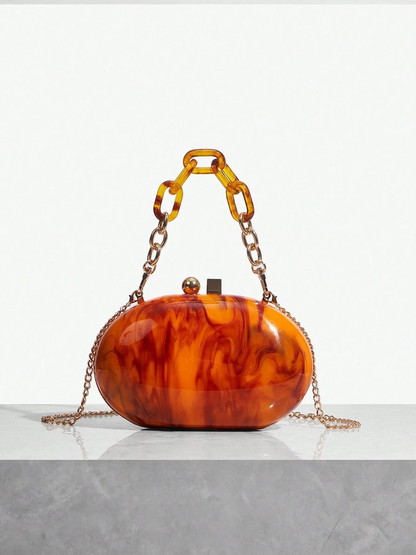 Pearl Brown Orange Acrylic Box Evening Clutch Bag