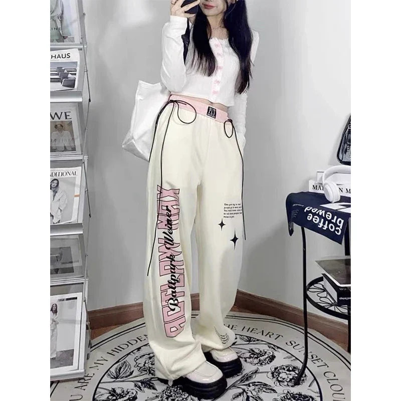 Print Letter Casual Straight Pants