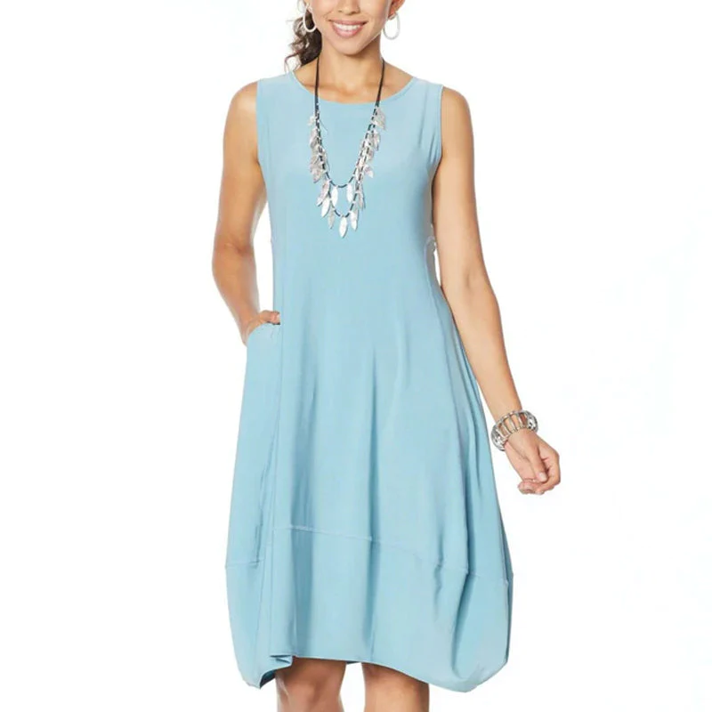 Sleeveless Round Neck Side Pocket Cocoon Shift Midi Dress - View 5