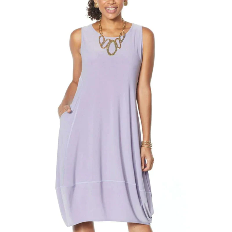 Sleeveless Scoop Neck Pocket Lantern Hem A-Line Midi Dress - View 7