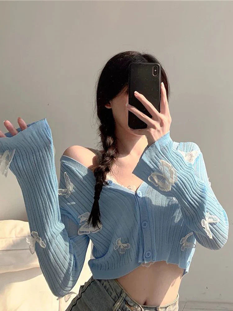 Solid Lantern Sleeve Button Down Knit Cardigan