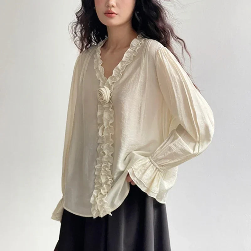 Pink Cotton Rayon Casual Long Sleeve V-Neck Boho Blouse