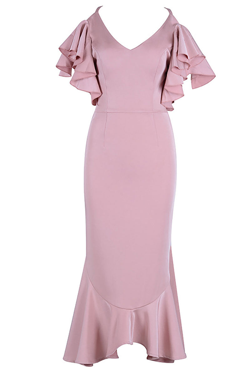 Pink Cross Back Mermaid V-neck Prom Dress