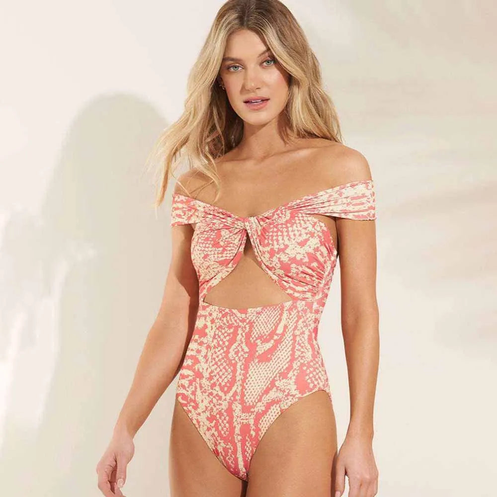 Pink Double-Sided Cutout Off-Shoulder One Piece