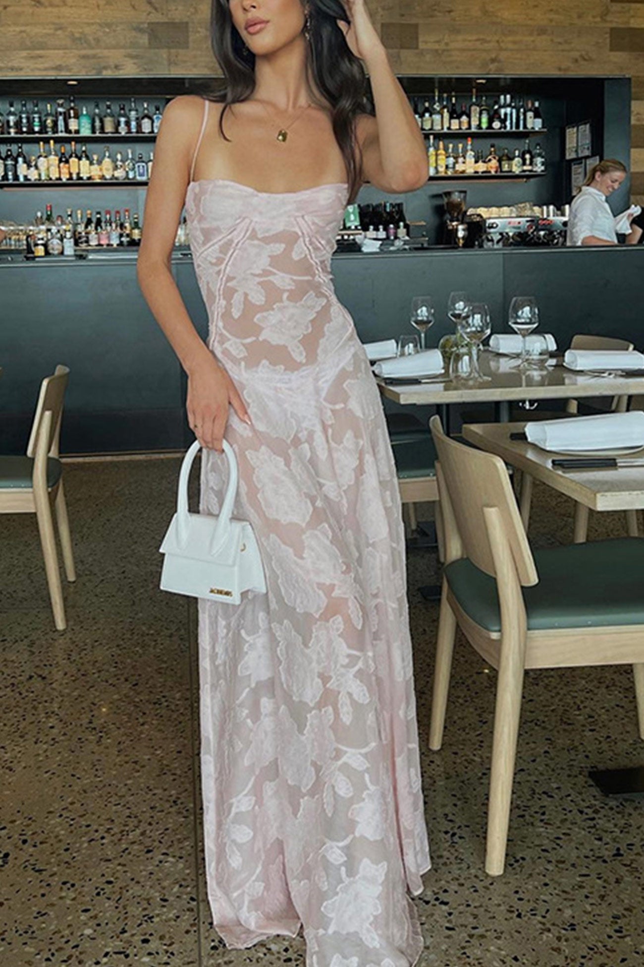 Pink Jacquard Corset Cami Dress - Fashionpara