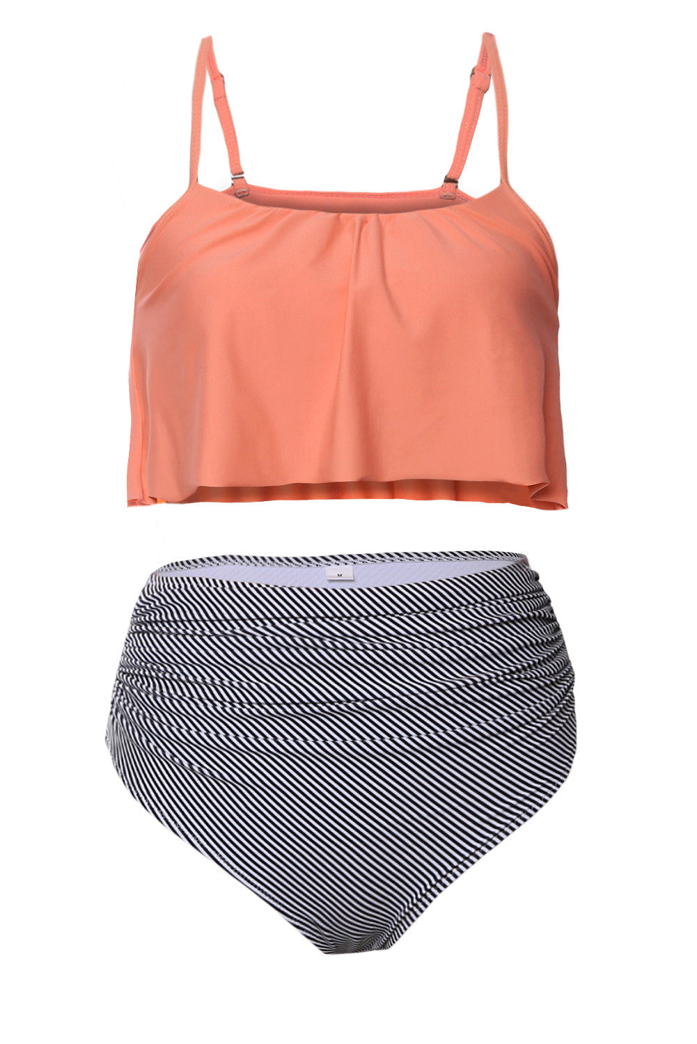 Pink Glowing Top and Striped Bottom High Waist Swimwear