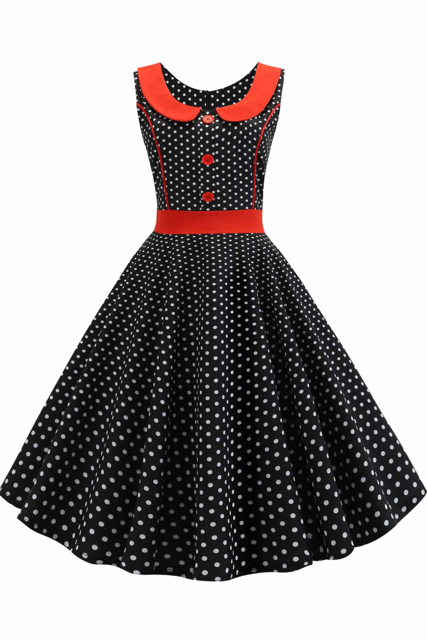 Pink Polka Dot Babydoll Button A-line Dress - Mislish