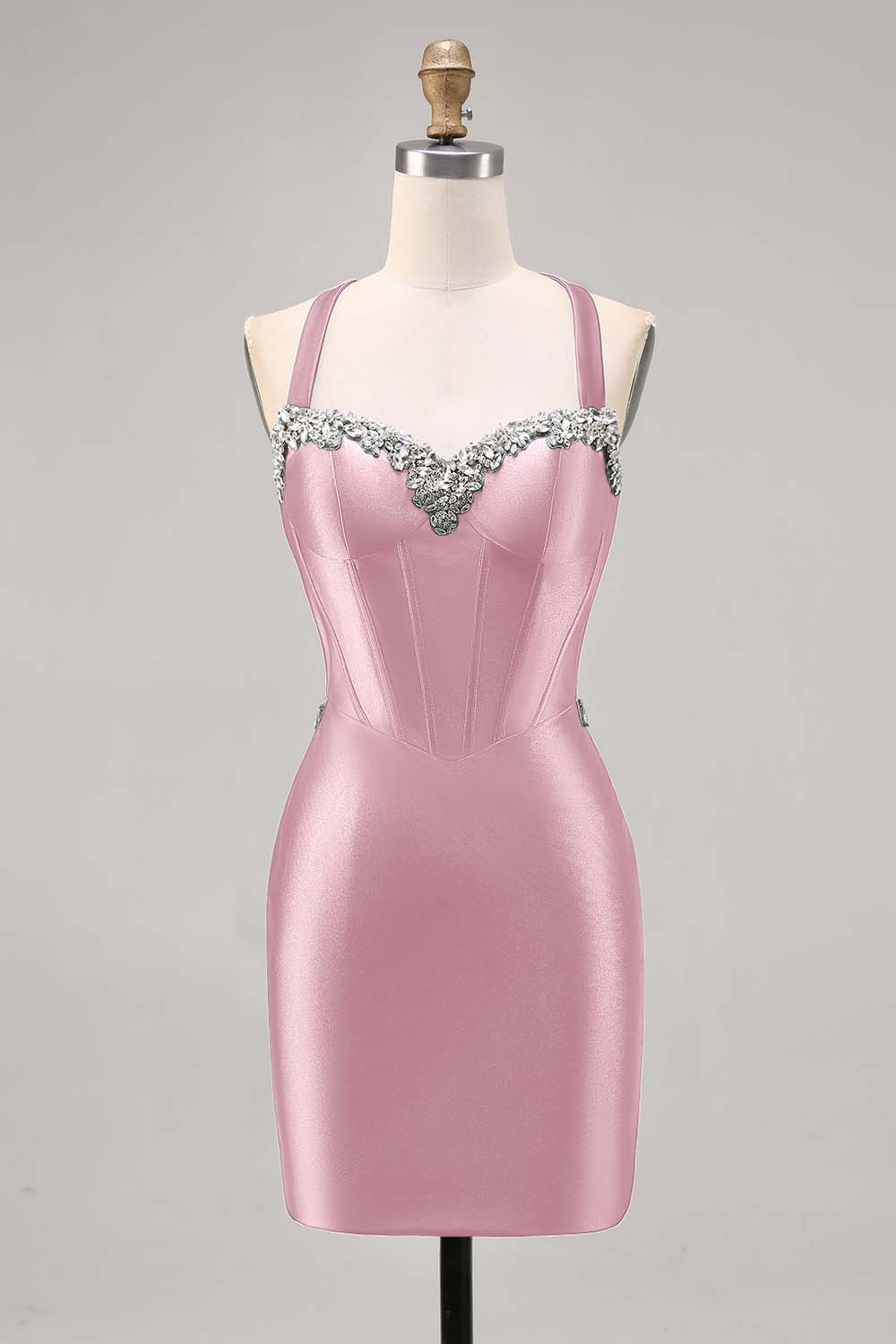 Sparkly Dark Green Corset Tight Satin Short Homecoming Dress with Beading