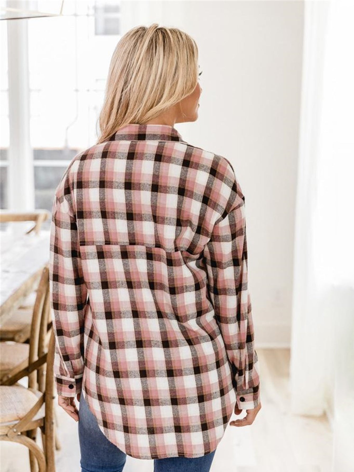 Plaid Print Drop Shoulder Blouse - Fashionpara