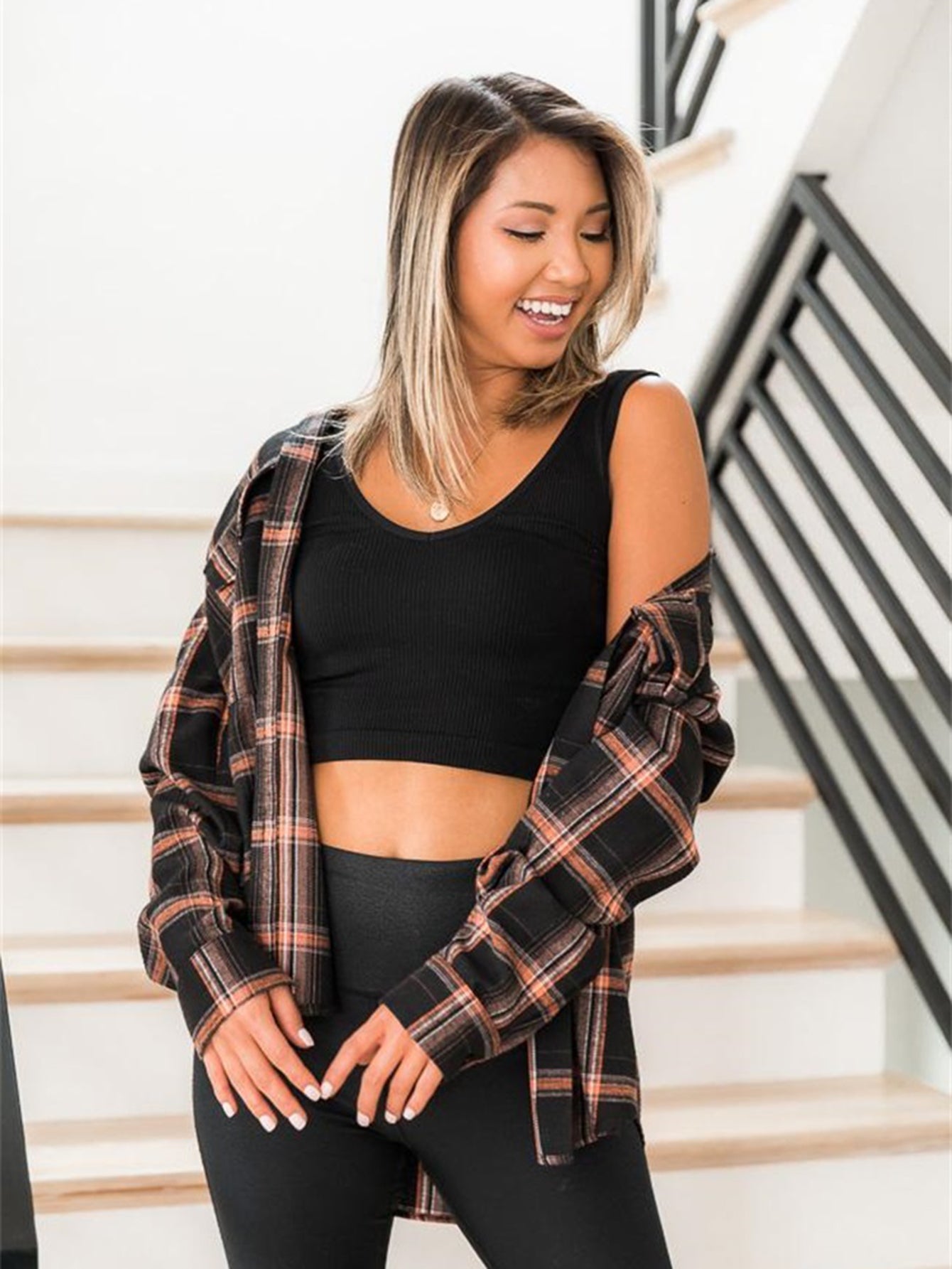 Plaid Print Drop Shoulder Blouse - Fashionpara