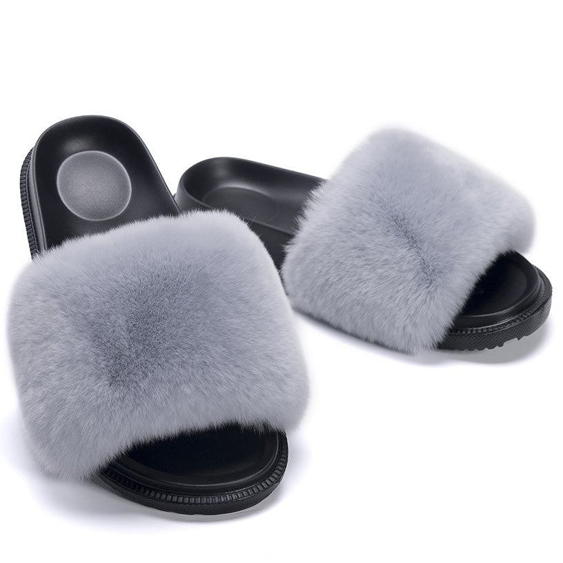 Fluffy Open-toe Flats Slippers - Mislish