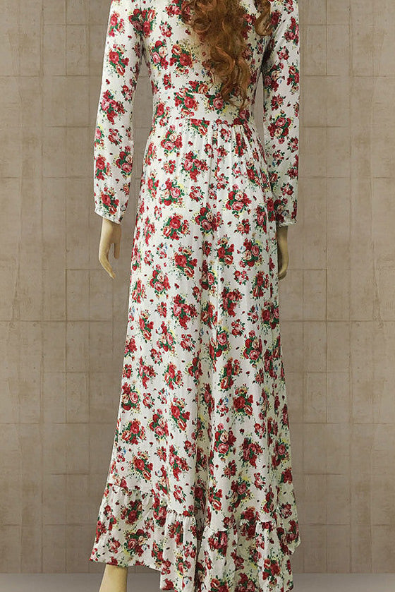 Plunging Long Sleeve Floral Maxi Dress  Fashionpara