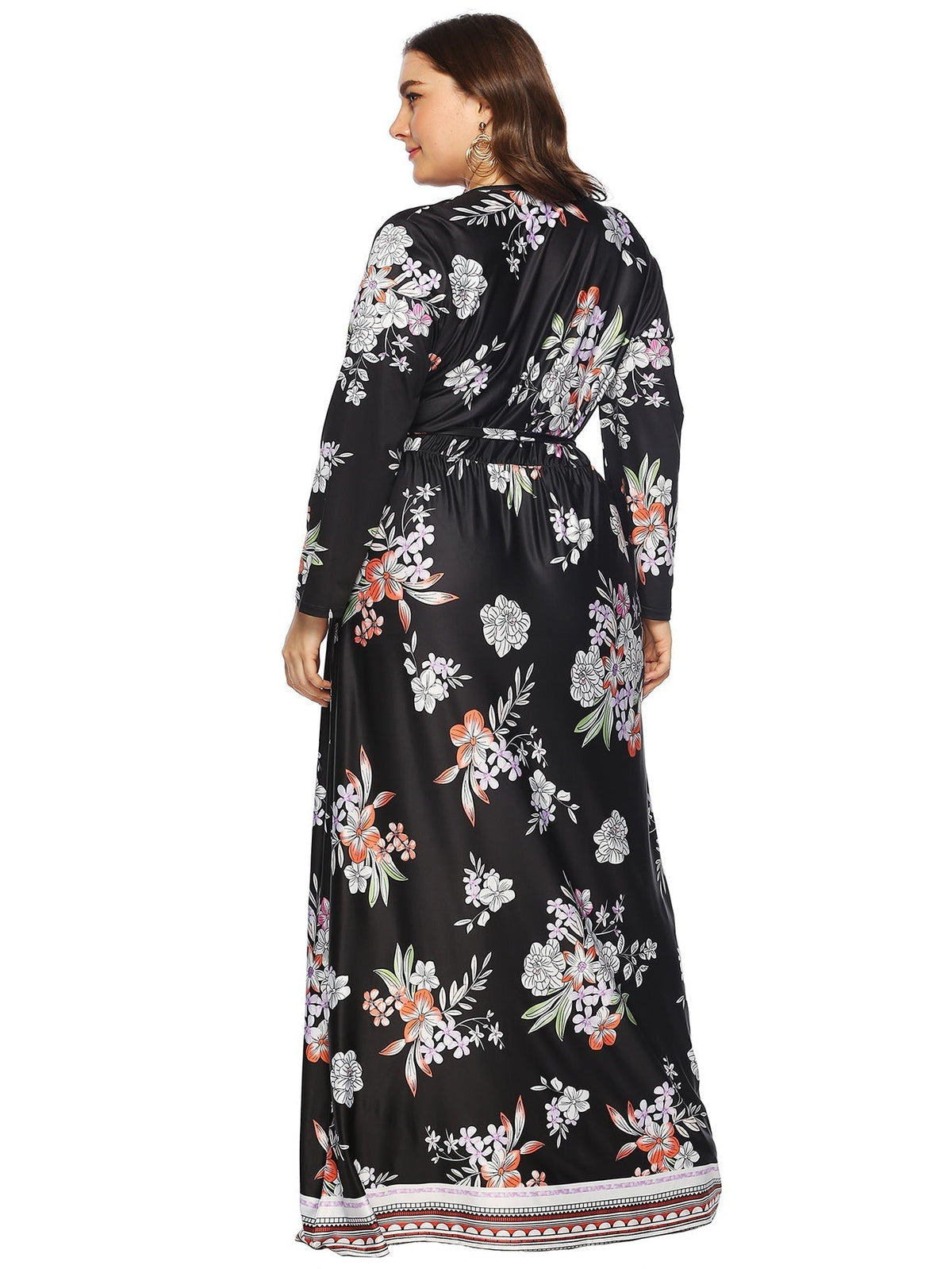KittenAlarm - Plus Allover Floral Print Self Tie Maxi Dress