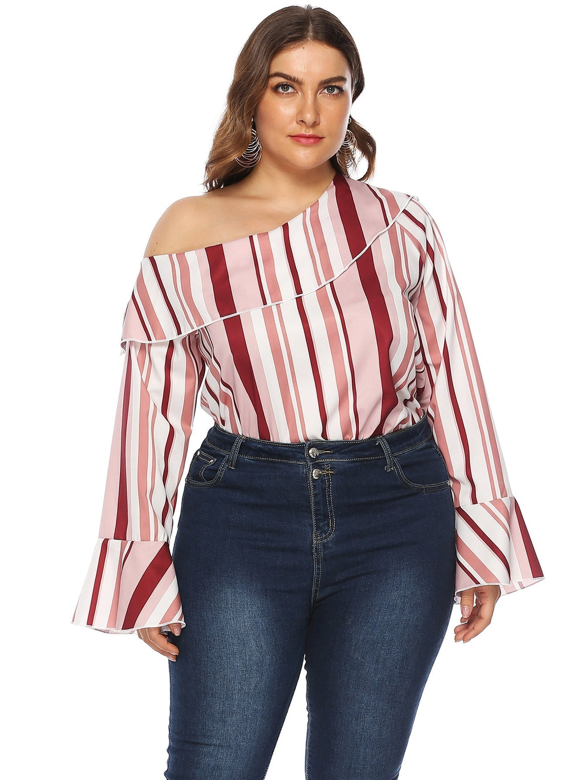 KittenAlarm - Plus Asymmetrical Neck Striped Top