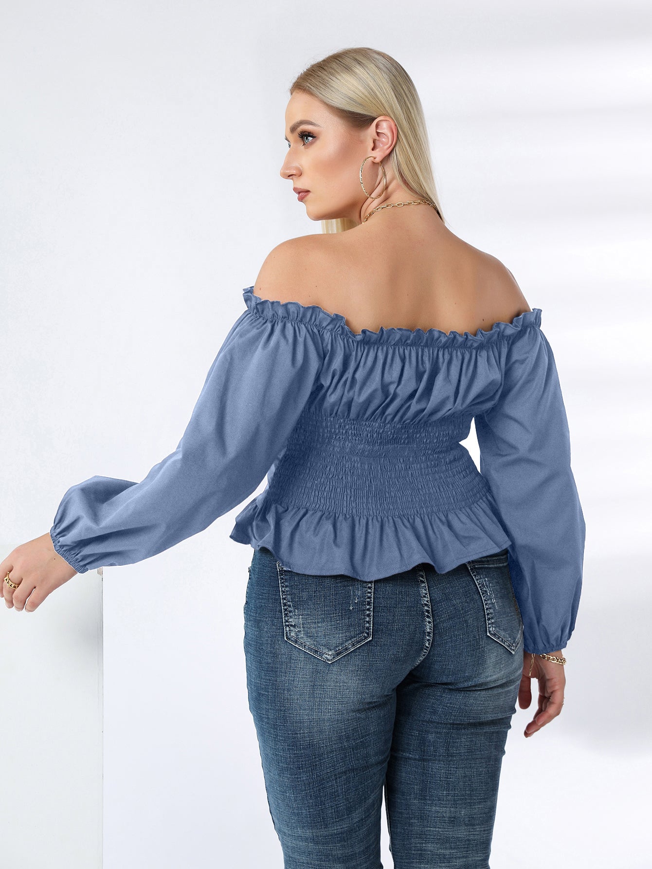 Plus Off Shoulder Lace Up Ruffle Hem Peplum Blouse - Fashionpara