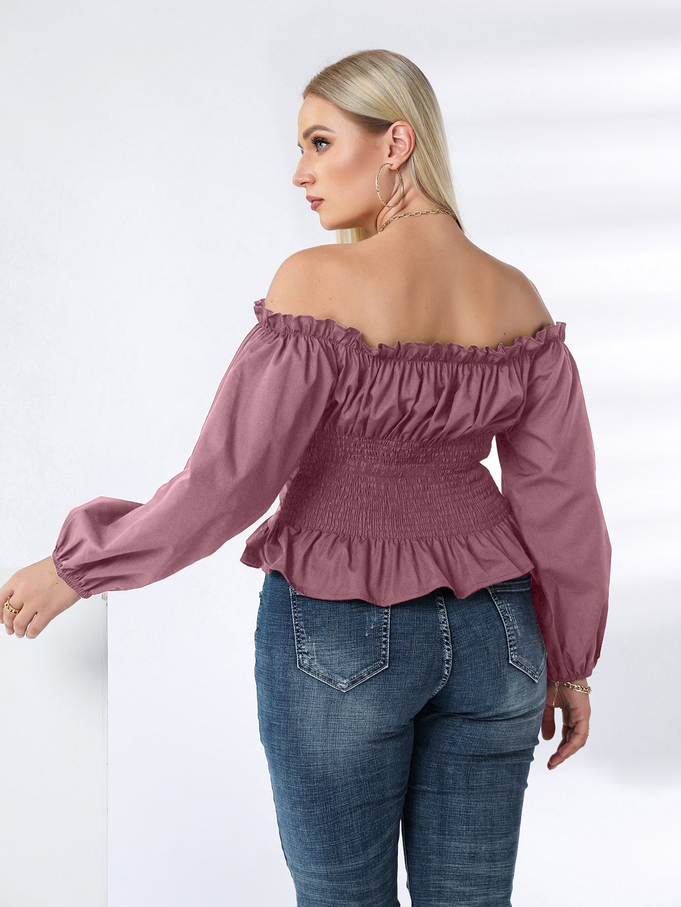 Plus Off Shoulder Lace Up Ruffle Hem Peplum Blouse - Fashionpara