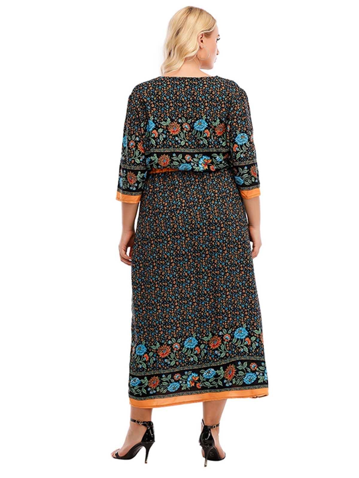 Bohemian Print V-Neck Button Front Maxi Dress