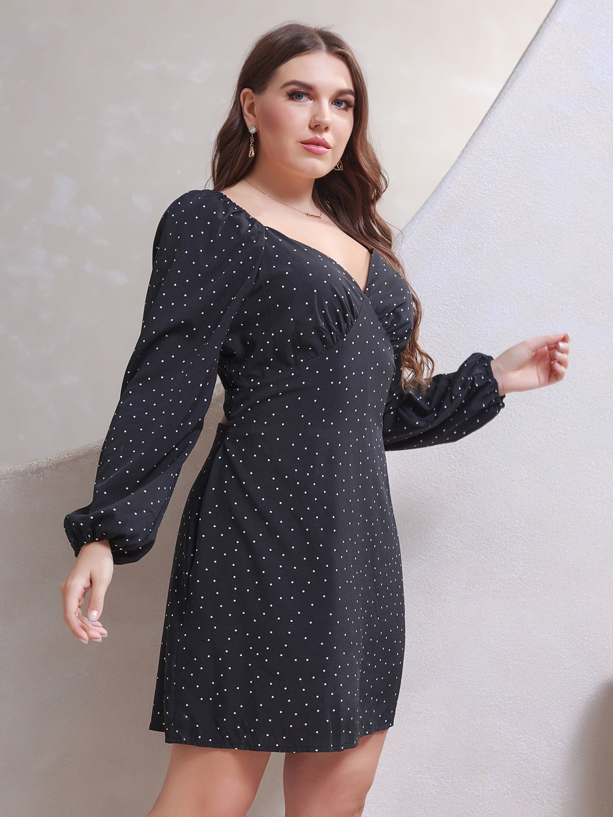 Polka Dot Sweetheart Long Sleeve Shift Mini Dress
