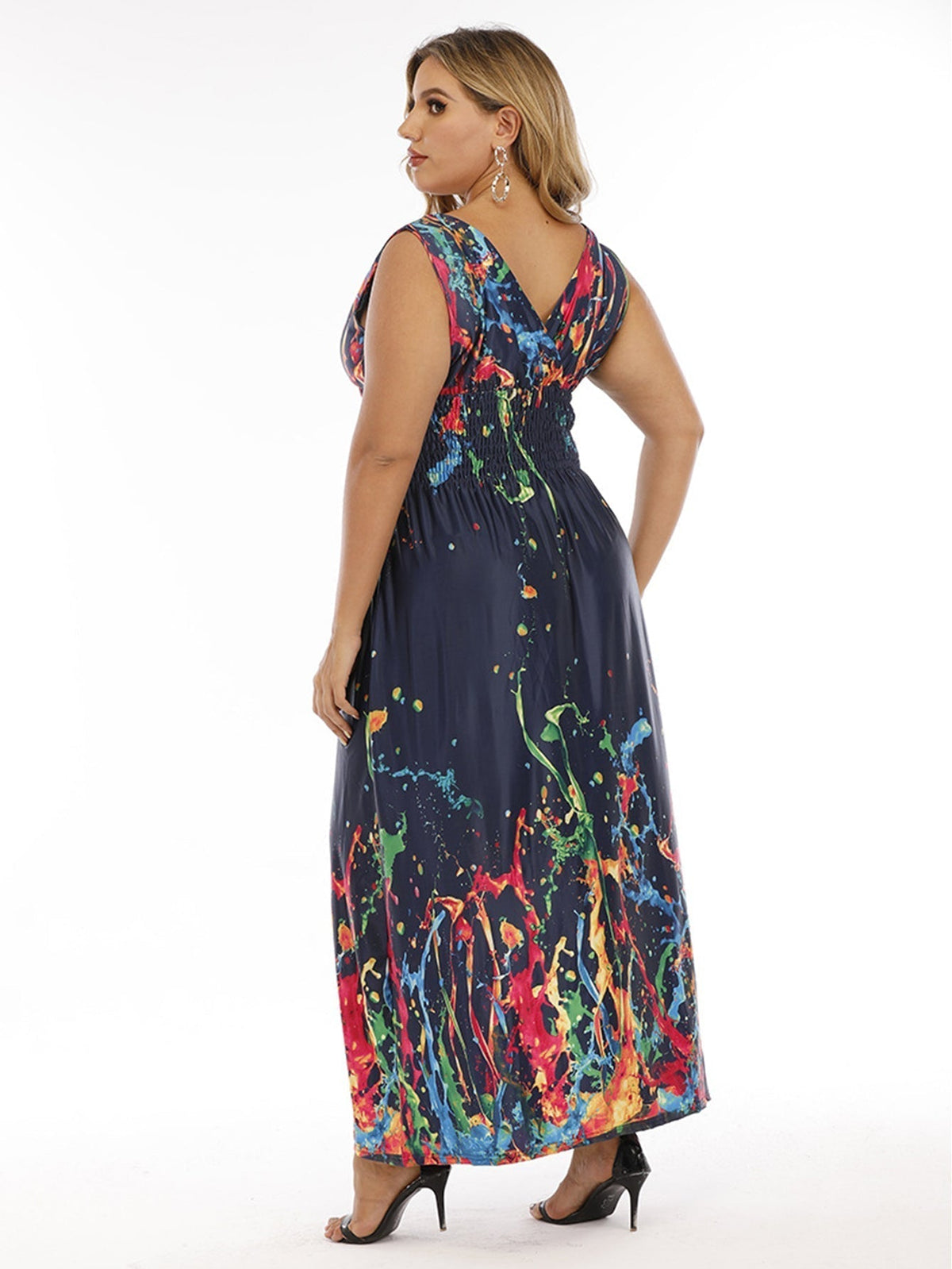 Abstract Print V-Neck Sleeveless Maxi Dress