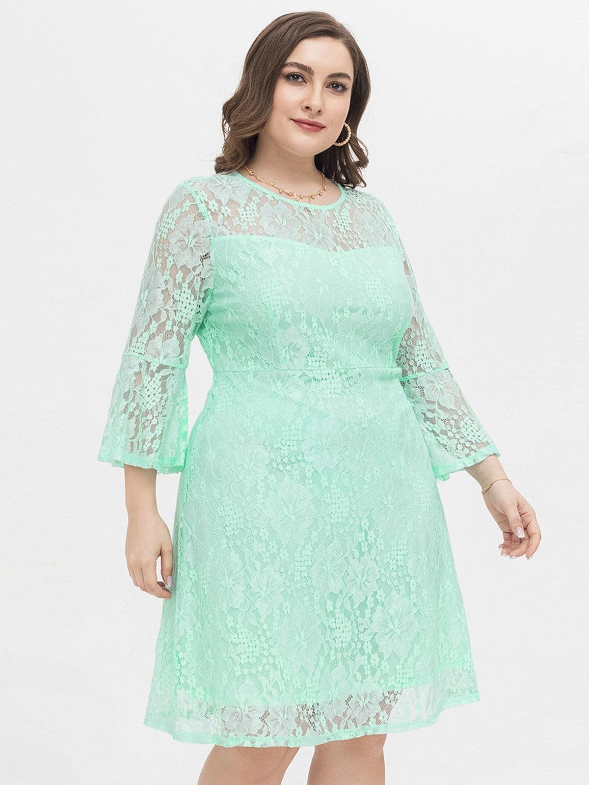KittenAlarm - Plus Size Flounce Sleeve Lace Dress