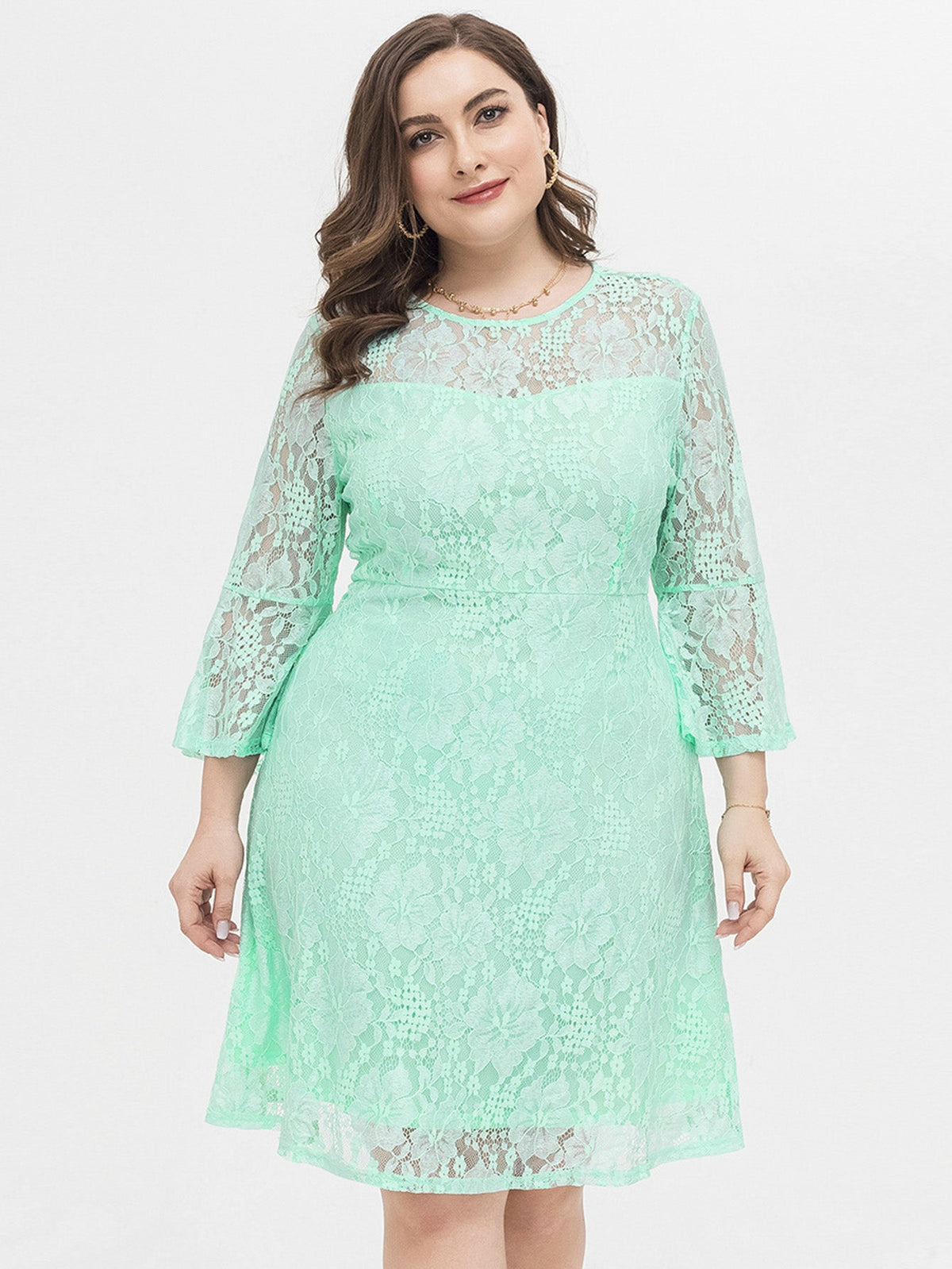 KittenAlarm - Plus Size Flounce Sleeve Lace Dress