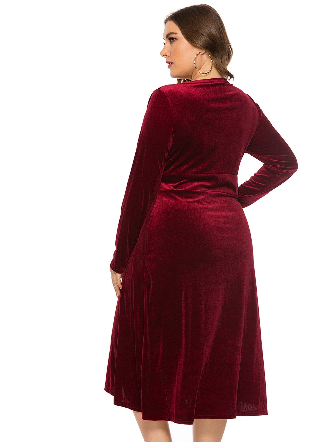 Plus Size High-low Velvet Long Sleeve Party Dress - Fashionpara