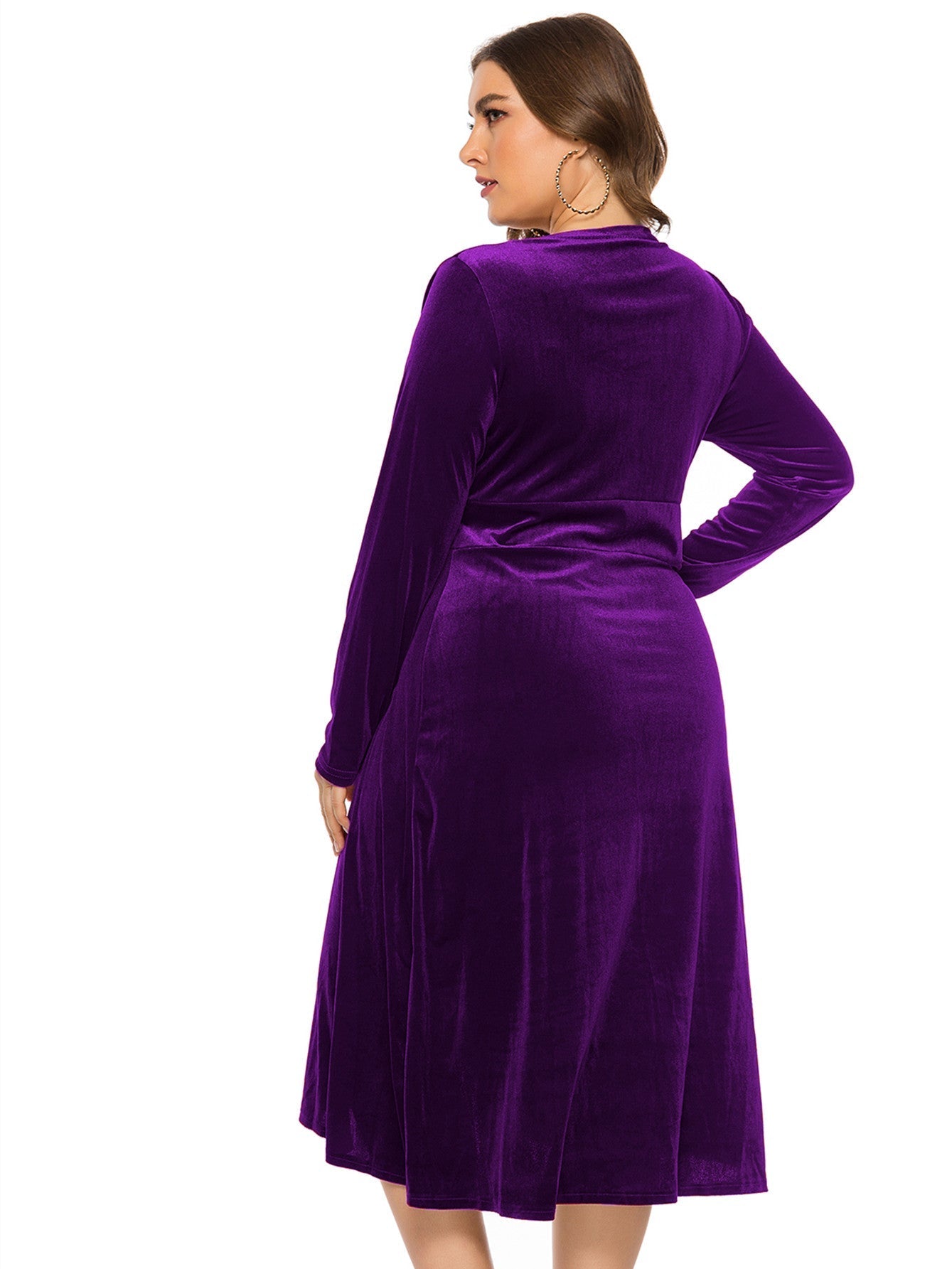 Plus Size High-low Velvet Long Sleeve Party Dress - Fashionpara