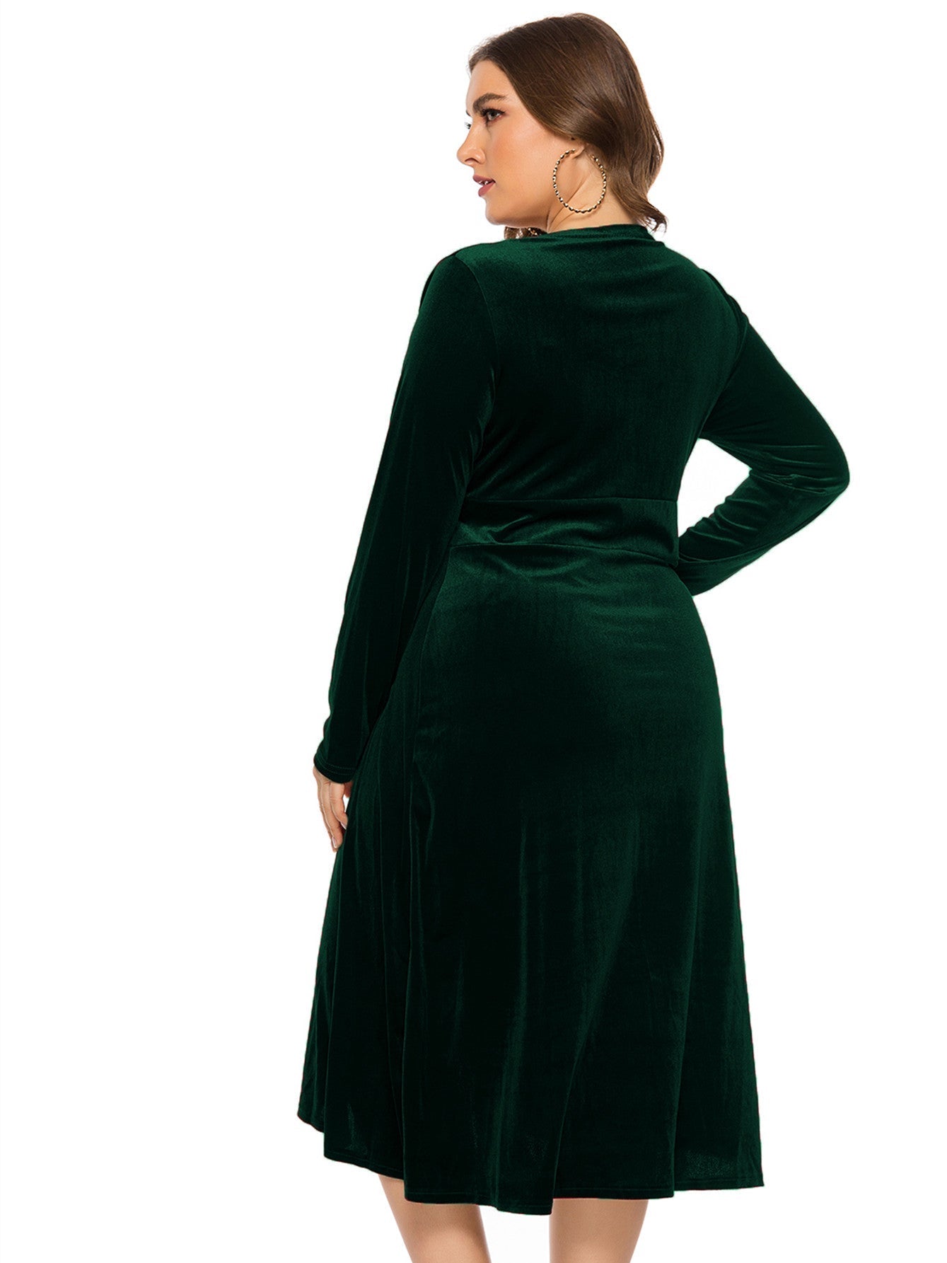 Plus Size High-low Velvet Long Sleeve Party Dress - Fashionpara