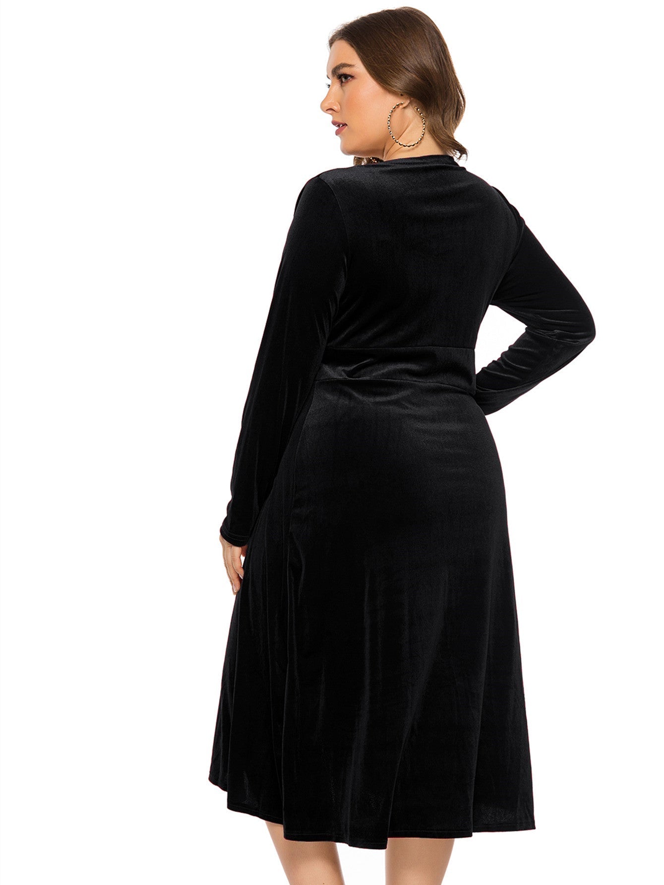 Plus Size High-low Velvet Long Sleeve Party Dress - Fashionpara