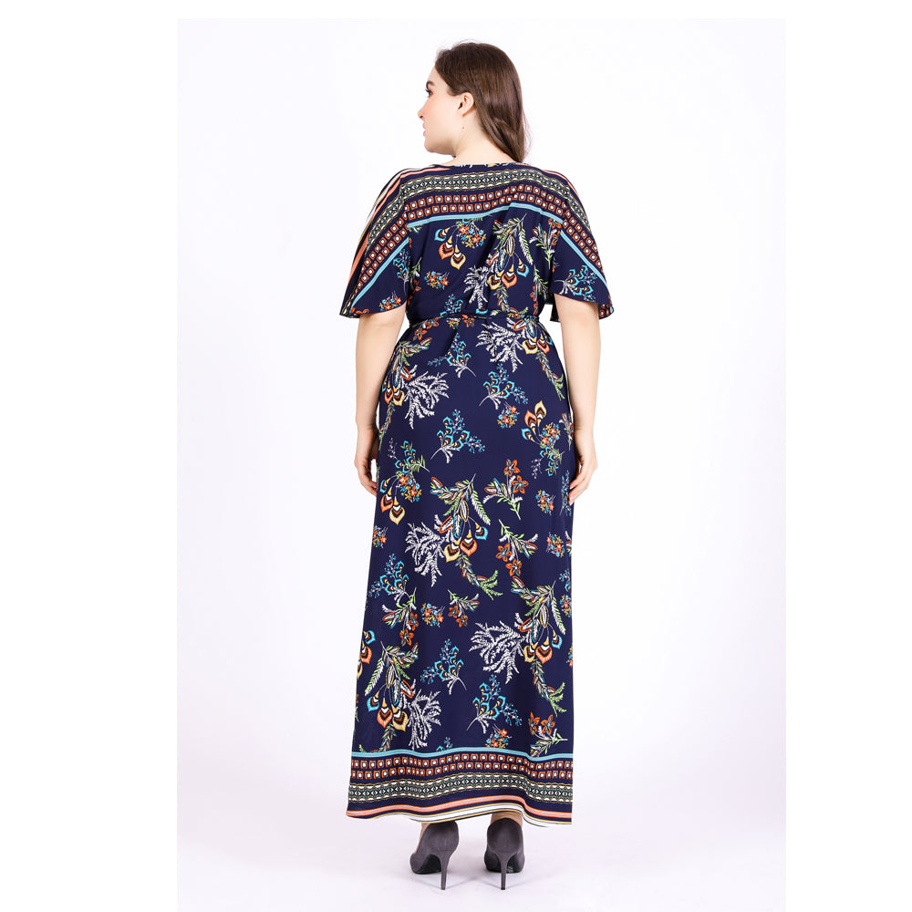 KittenAlarm - Plus Size Knitted Shawl Sleeves V-neck Long Dress