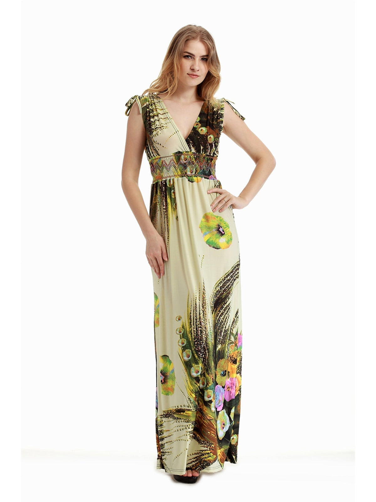 Floral Print V-Neck Empire Waist Maxi Dress