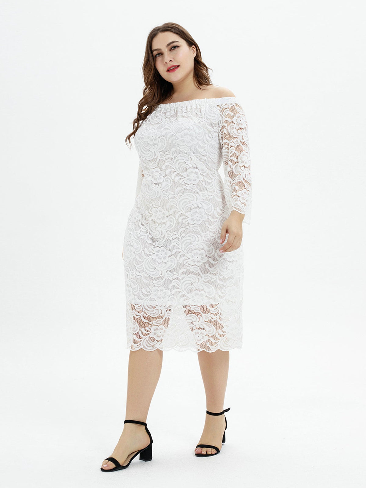 KittenAlarm - Plus Size Off Shoulder Lace Dress