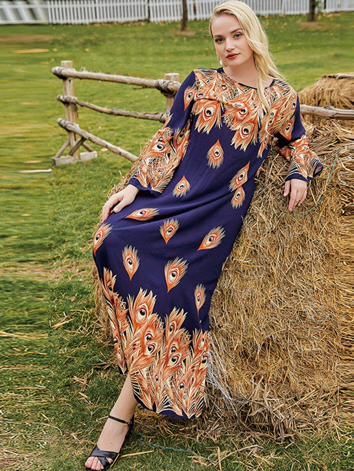 KittenAlarm - Plus Size Oversize Ethnic Print Longline Dress