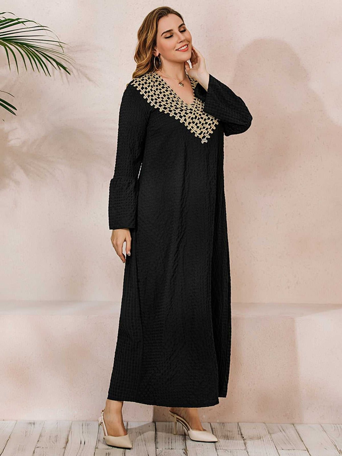 KittenAlarm - Plus Size Ruffle Sleeve Maxi Dress