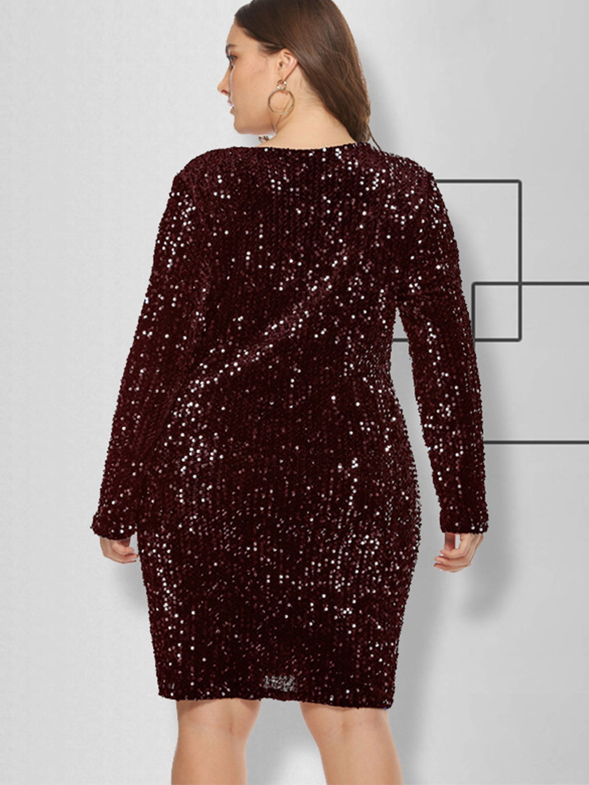 Sequin Long Sleeve V-Neck Bodycon Mini Dress - View 7