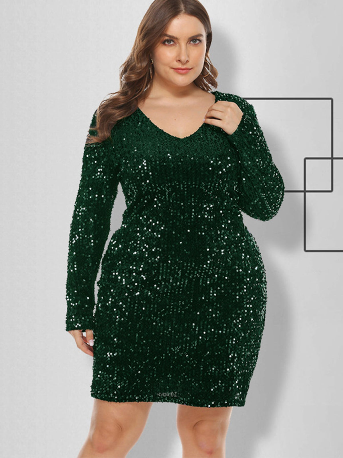 Sequin Long Sleeve V-Neck Bodycon Mini Dress - View 4
