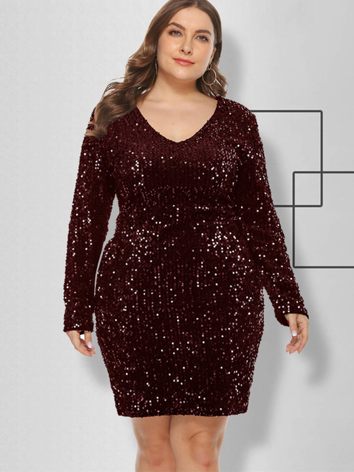 Sequin Long Sleeve V-Neck Bodycon Mini Dress - View 6